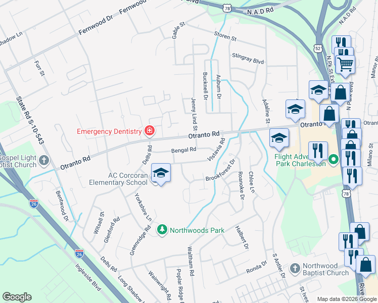 map of restaurants, bars, coffee shops, grocery stores, and more near 2466 Vistavia Road in North Charleston