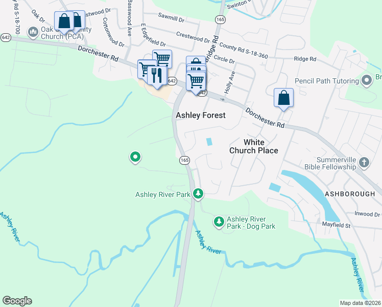 map of restaurants, bars, coffee shops, grocery stores, and more near 352 Bertram Road in Summerville