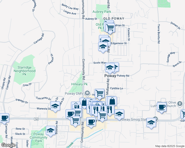 map of restaurants, bars, coffee shops, grocery stores, and more near 13450 Ketron Avenue in Poway