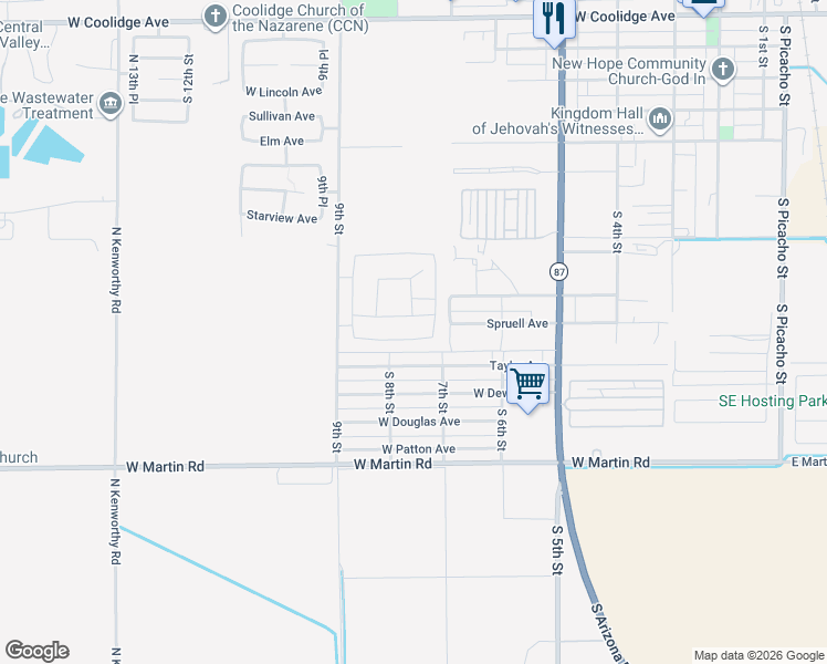 map of restaurants, bars, coffee shops, grocery stores, and more near 710 West Spruell Avenue in Coolidge