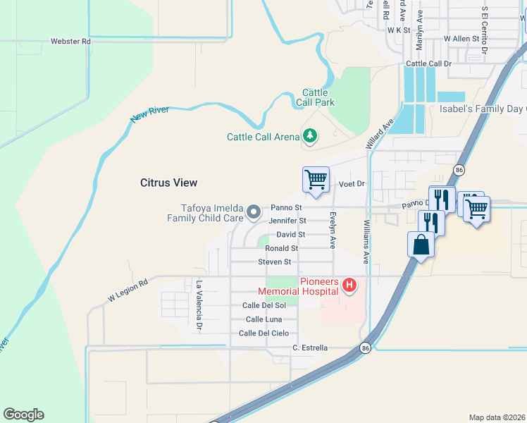map of restaurants, bars, coffee shops, grocery stores, and more near 968 Jennifer Street in Brawley