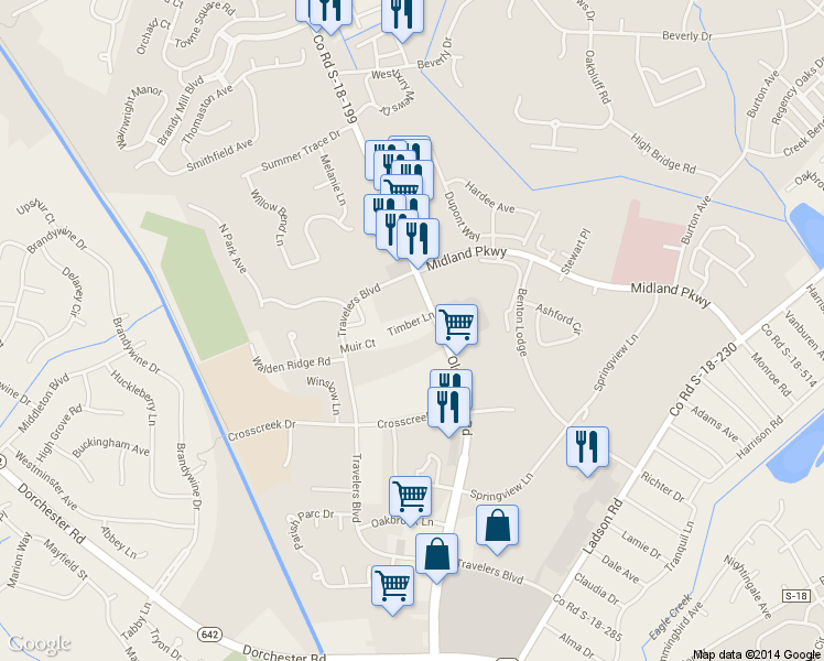 map of restaurants, bars, coffee shops, grocery stores, and more near 107 Timberlane Drive in Summerville