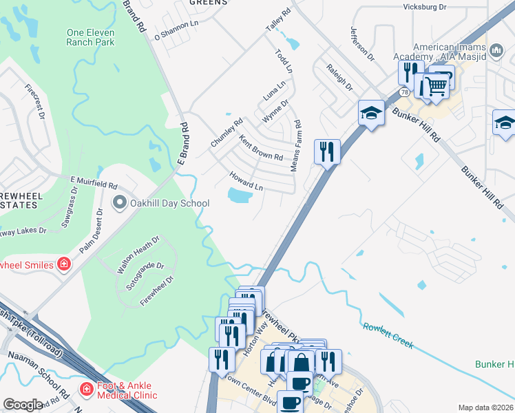 map of restaurants, bars, coffee shops, grocery stores, and more near 829 Rimes Drive in Garland