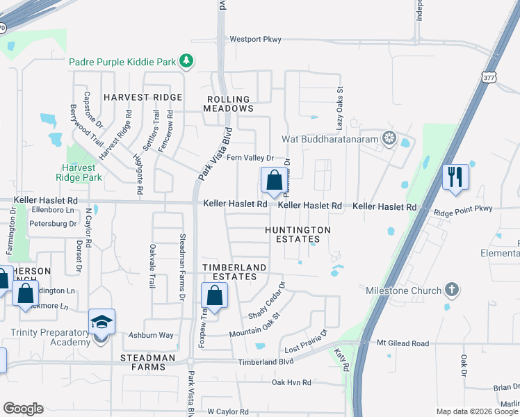 map of restaurants, bars, coffee shops, grocery stores, and more near 4565 Keller Haslet Road in Fort Worth