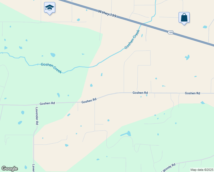 map of restaurants, bars, coffee shops, grocery stores, and more near 2400 Goshen Road in Springtown