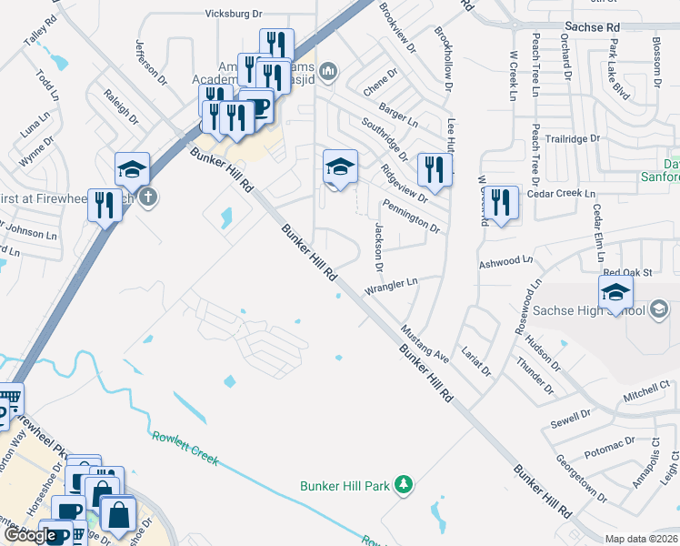 map of restaurants, bars, coffee shops, grocery stores, and more near 2616 Cotillion Drive in Sachse