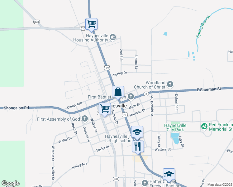 map of restaurants, bars, coffee shops, grocery stores, and more near 9777 U.S. 79 in Haynesville