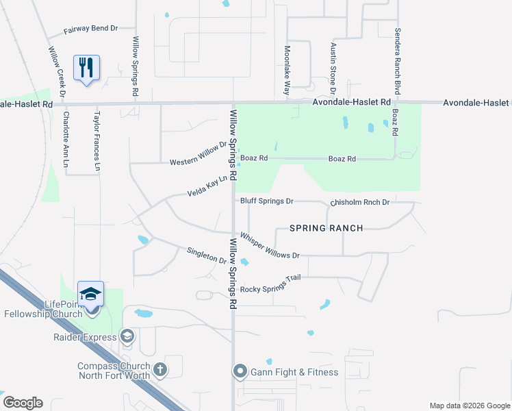 map of restaurants, bars, coffee shops, grocery stores, and more near 12940 Smokey Ranch Dr in Haslet
