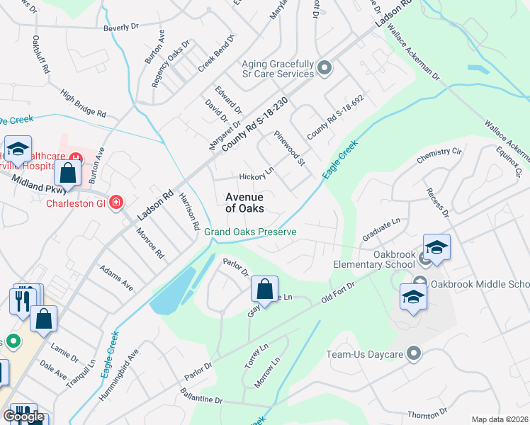 map of restaurants, bars, coffee shops, grocery stores, and more near 137 Grand Oaks Drive in Ladson