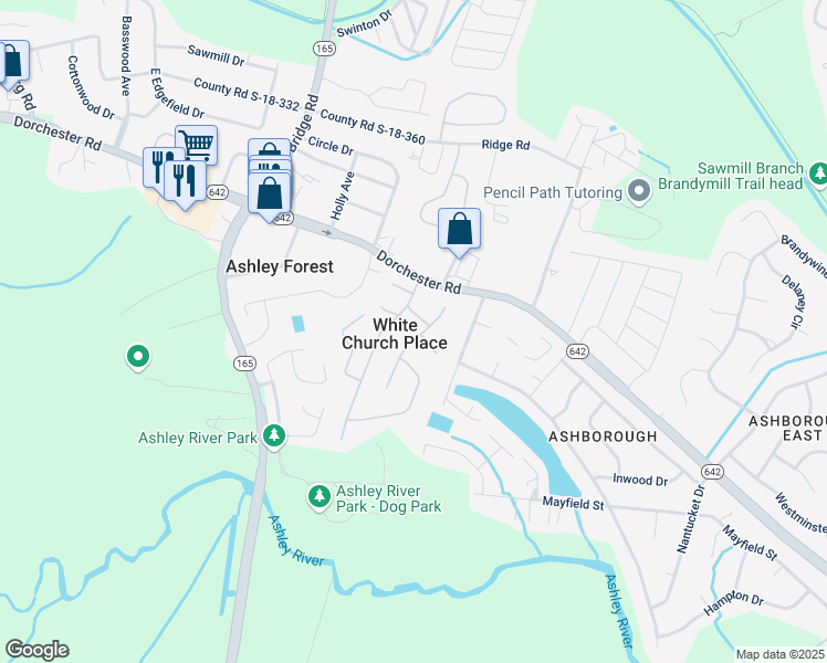 map of restaurants, bars, coffee shops, grocery stores, and more near 201 Glebe Road in Summerville