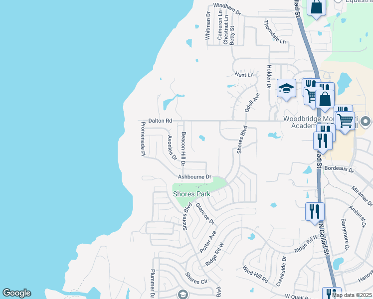 map of restaurants, bars, coffee shops, grocery stores, and more near 2730 Beacon Hill Drive in Rockwall