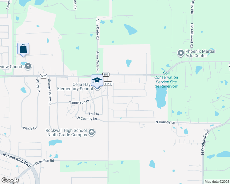 map of restaurants, bars, coffee shops, grocery stores, and more near 3330 Farm to Market Road 1141 in Rockwall