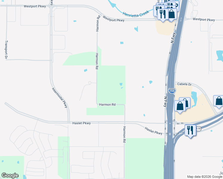map of restaurants, bars, coffee shops, grocery stores, and more near 605 Harmon Road in Fort Worth