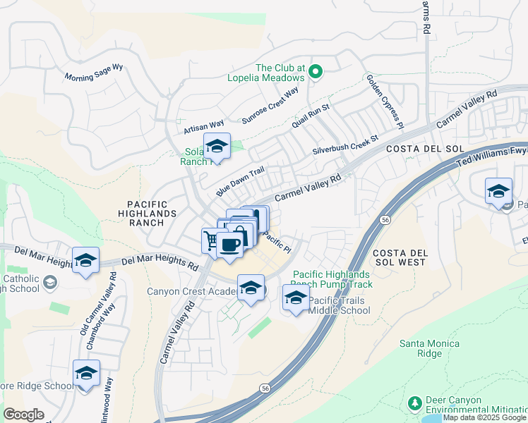 map of restaurants, bars, coffee shops, grocery stores, and more near 13016 Lumen Way in San Diego