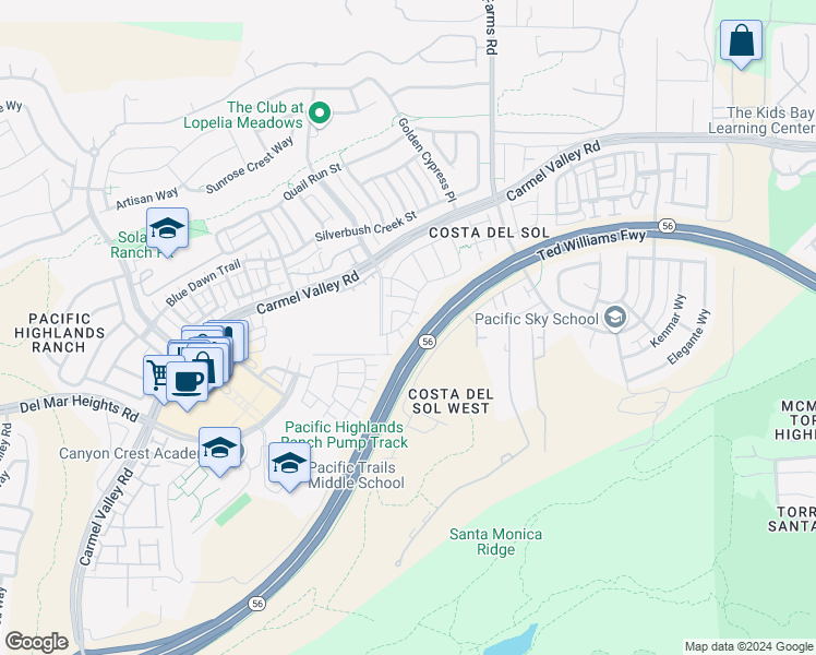 map of restaurants, bars, coffee shops, grocery stores, and more near 13348 Camelia Way in San Diego