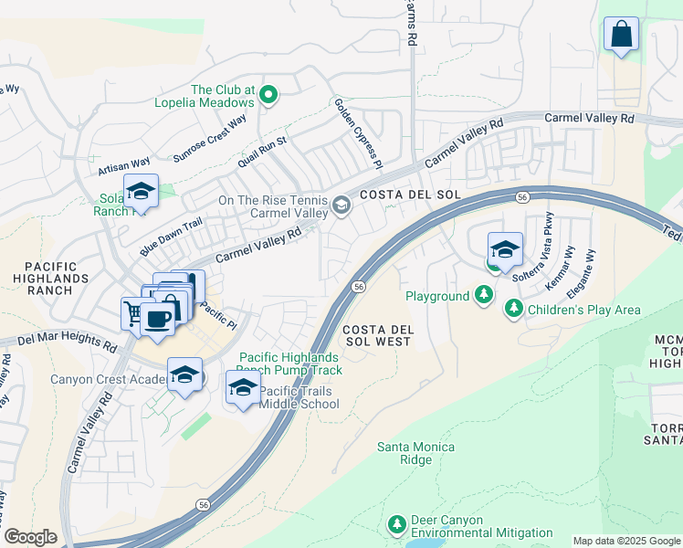 map of restaurants, bars, coffee shops, grocery stores, and more near 13348 Camelia Way in San Diego