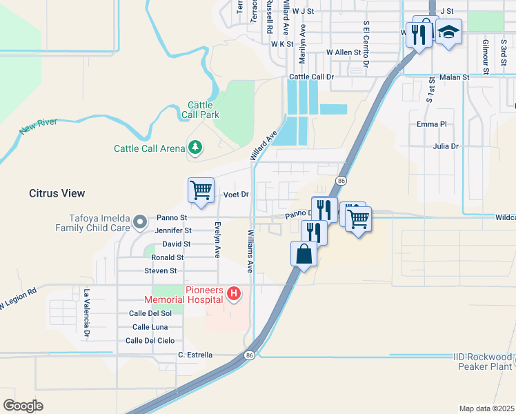 map of restaurants, bars, coffee shops, grocery stores, and more near 300 Sunny Meadow Drive in Brawley