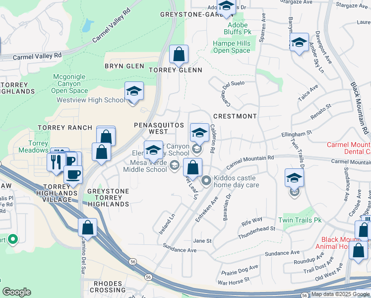 map of restaurants, bars, coffee shops, grocery stores, and more near 13450 Russet Leaf Lane in San Diego