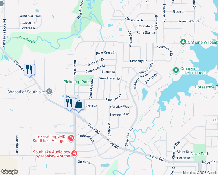 map of restaurants, bars, coffee shops, grocery stores, and more near 2715 Sandstone Drive in Grapevine