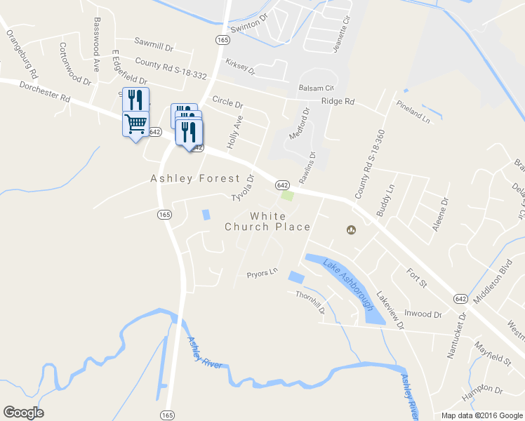 map of restaurants, bars, coffee shops, grocery stores, and more near 200 White Church Lane in Summerville