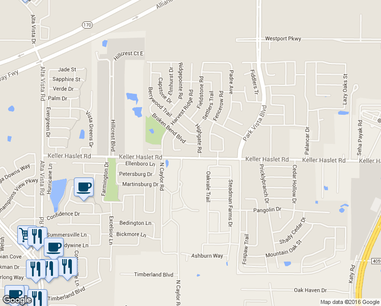 map of restaurants, bars, coffee shops, grocery stores, and more near 4255 Keller Haslet Road in Fort Worth