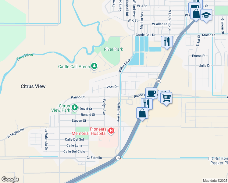 map of restaurants, bars, coffee shops, grocery stores, and more near 995 Willard Avenue in Brawley
