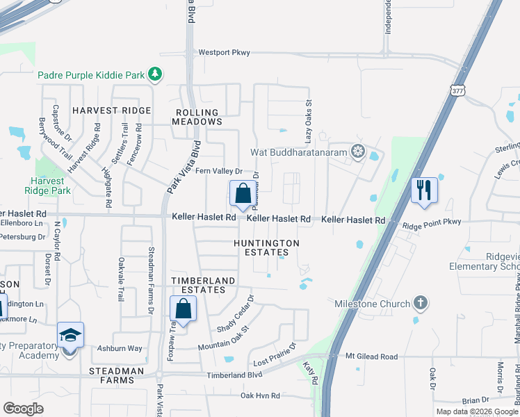 map of restaurants, bars, coffee shops, grocery stores, and more near 13004 Palancar Drive in Fort Worth