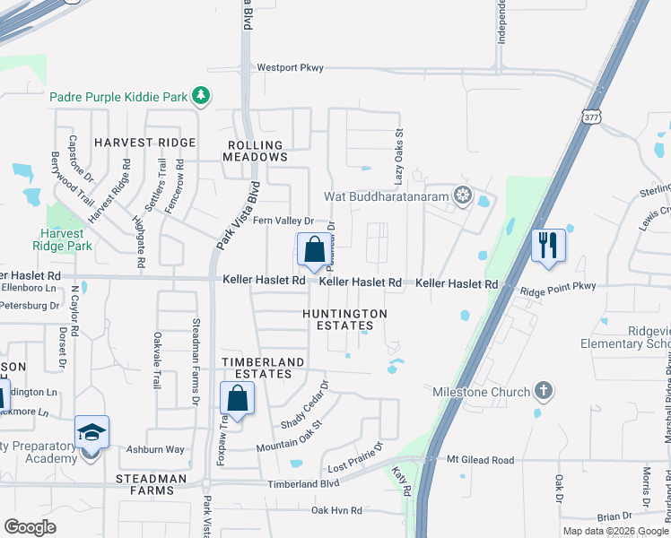 map of restaurants, bars, coffee shops, grocery stores, and more near 13004 Palancar Drive in Fort Worth