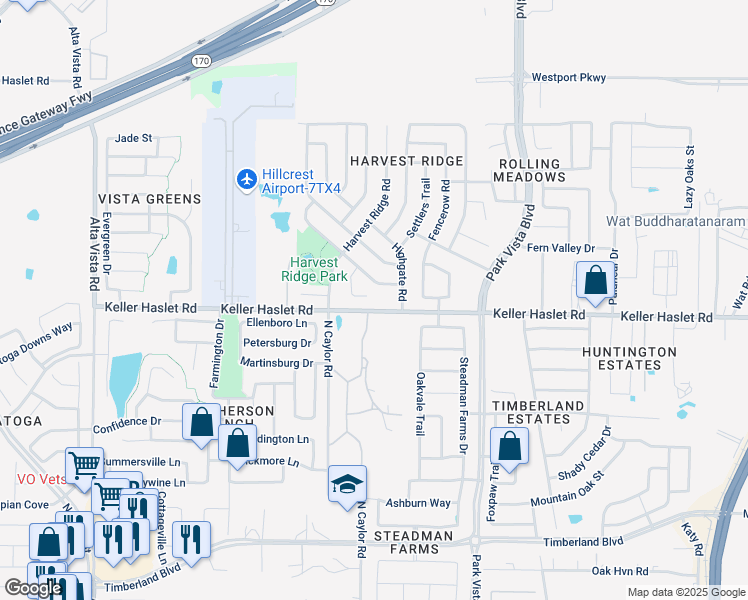map of restaurants, bars, coffee shops, grocery stores, and more near 4255 Keller Haslet Road in Fort Worth