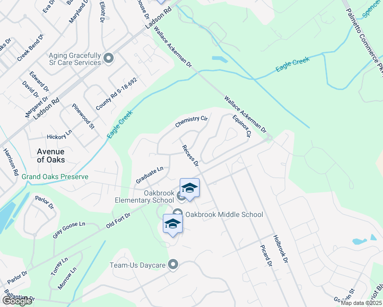 map of restaurants, bars, coffee shops, grocery stores, and more near 190 Recess Drive in Ladson