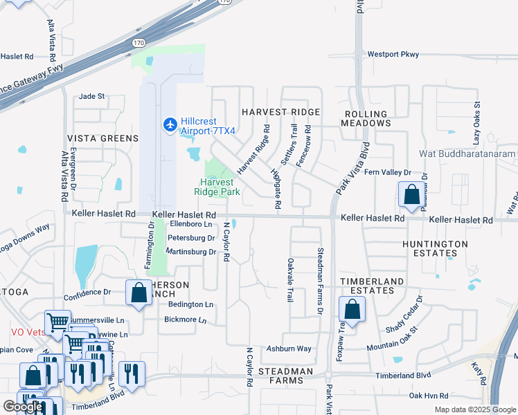map of restaurants, bars, coffee shops, grocery stores, and more near 4255 Keller Haslet Road in Fort Worth