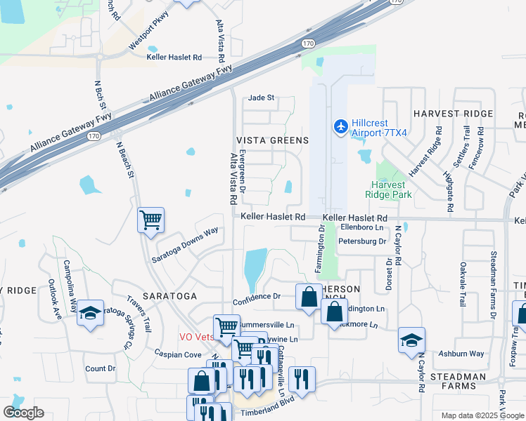 map of restaurants, bars, coffee shops, grocery stores, and more near 3728 Mossbrook Dr in Fort Worth