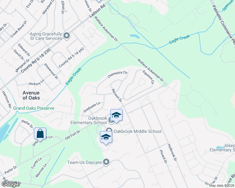 map of restaurants, bars, coffee shops, grocery stores, and more near 190 Recess Drive in Ladson