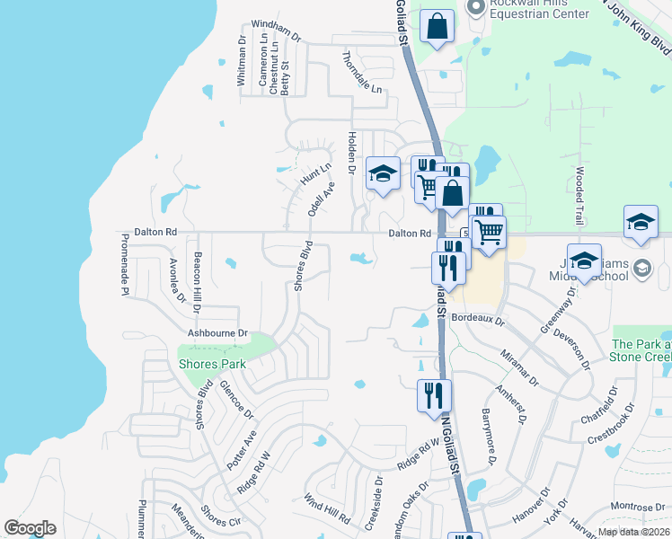 map of restaurants, bars, coffee shops, grocery stores, and more near 2740 Fern Valley Lane in Rockwall