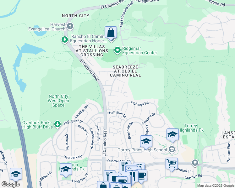 map of restaurants, bars, coffee shops, grocery stores, and more near 3827 Torrey Hill Lane in San Diego