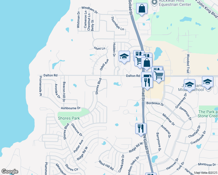 map of restaurants, bars, coffee shops, grocery stores, and more near 2740 Fern Valley Lane in Rockwall