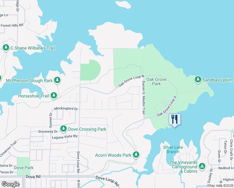 map of restaurants, bars, coffee shops, grocery stores, and more near 1102 Hummingbird Trail in Grapevine