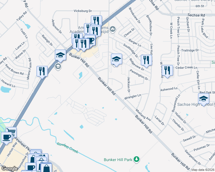 map of restaurants, bars, coffee shops, grocery stores, and more near in Garland