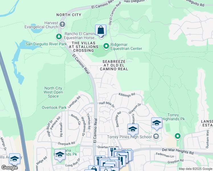 map of restaurants, bars, coffee shops, grocery stores, and more near 3827 Torrey Hill Lane in San Diego