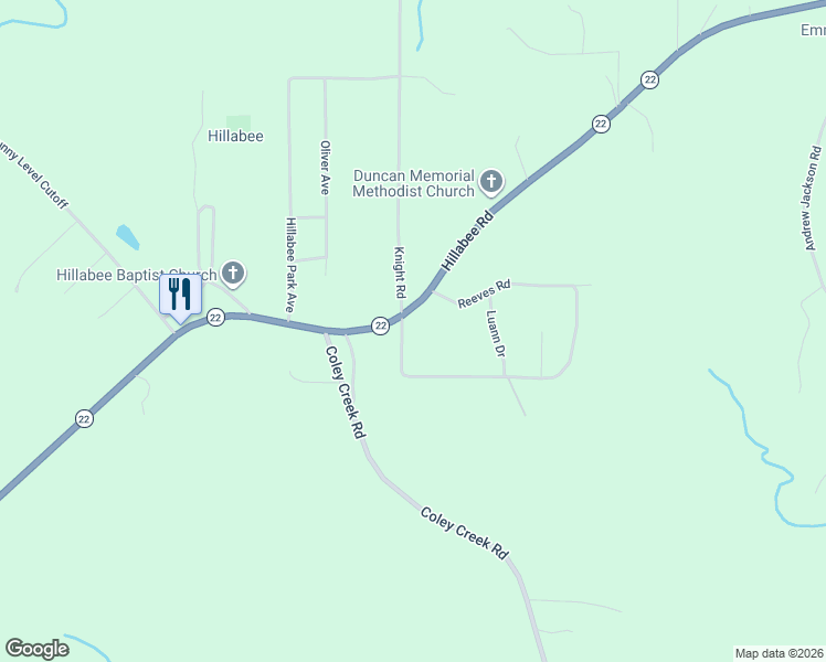 map of restaurants, bars, coffee shops, grocery stores, and more near 1625 Reeves Road in Alexander City