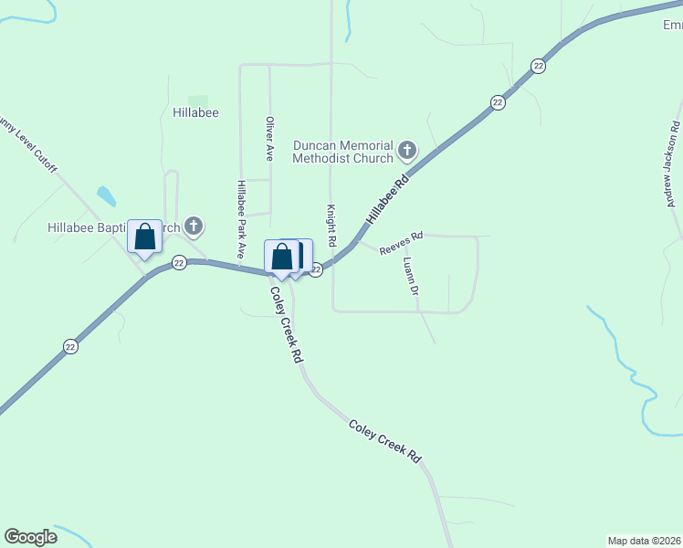 map of restaurants, bars, coffee shops, grocery stores, and more near 1625 Reeves Road in Alexander City