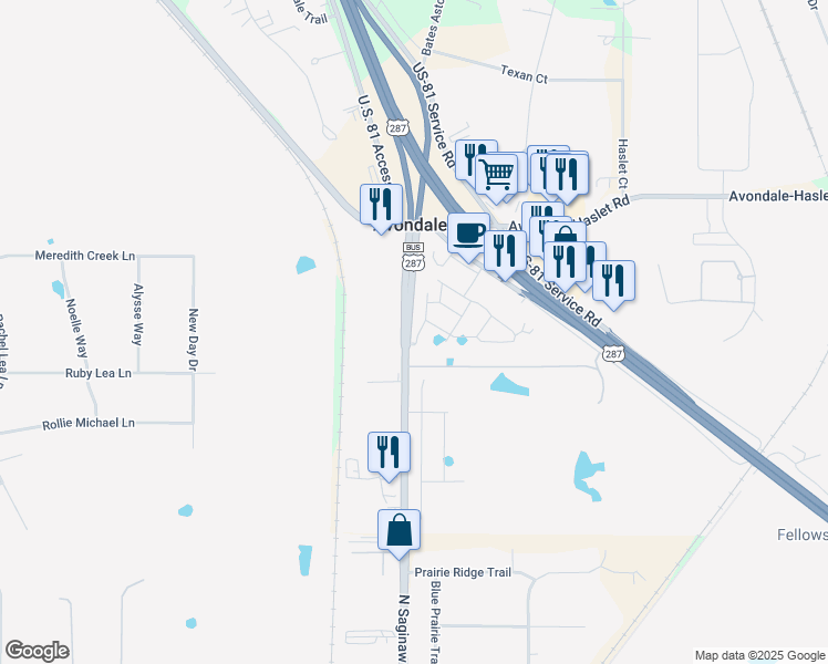 map of restaurants, bars, coffee shops, grocery stores, and more near 13000 North Saginaw Boulevard in Haslet