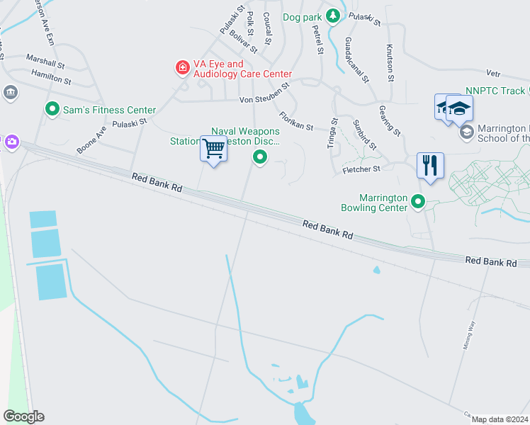 map of restaurants, bars, coffee shops, grocery stores, and more near Red Bank Road in Goose Creek