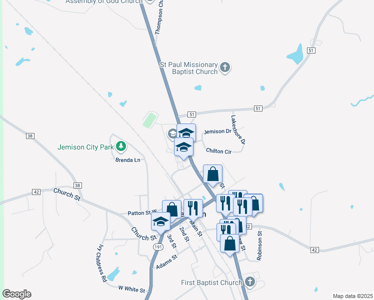 map of restaurants, bars, coffee shops, grocery stores, and more near 25125 U.S. 31 in Jemison