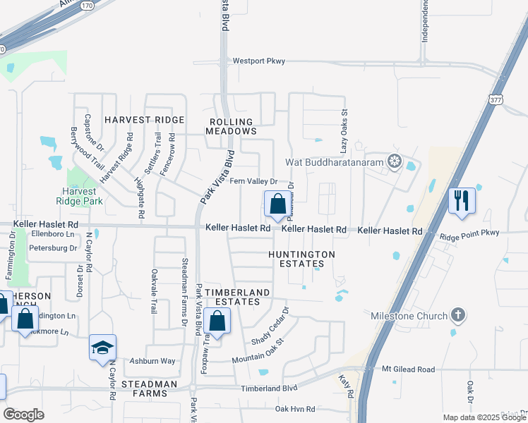 map of restaurants, bars, coffee shops, grocery stores, and more near 4557 Keller Haslet Road in Fort Worth