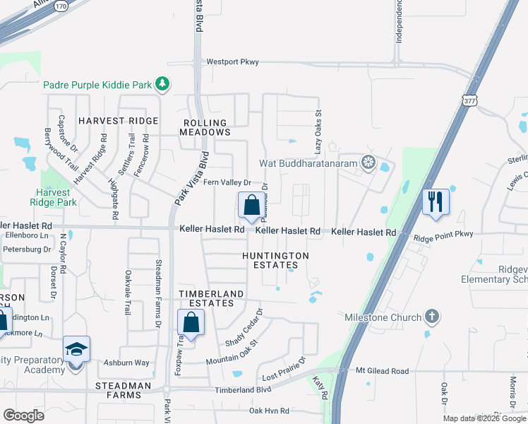 map of restaurants, bars, coffee shops, grocery stores, and more near 13004 Palancar Drive in Fort Worth