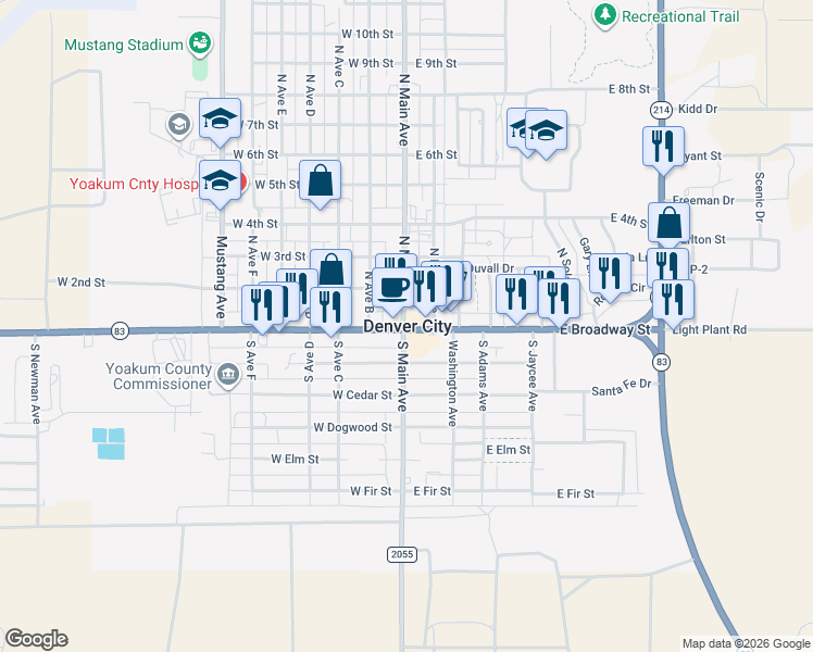 map of restaurants, bars, coffee shops, grocery stores, and more near in Denver City