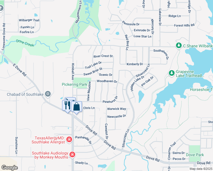 map of restaurants, bars, coffee shops, grocery stores, and more near 2715 Sandstone Drive in Grapevine