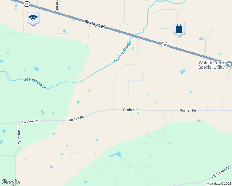 map of restaurants, bars, coffee shops, grocery stores, and more near 112 Springwood Ranch Loop in Springtown