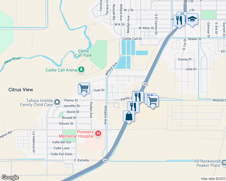 map of restaurants, bars, coffee shops, grocery stores, and more near 300 Sunny Meadow Drive in Brawley